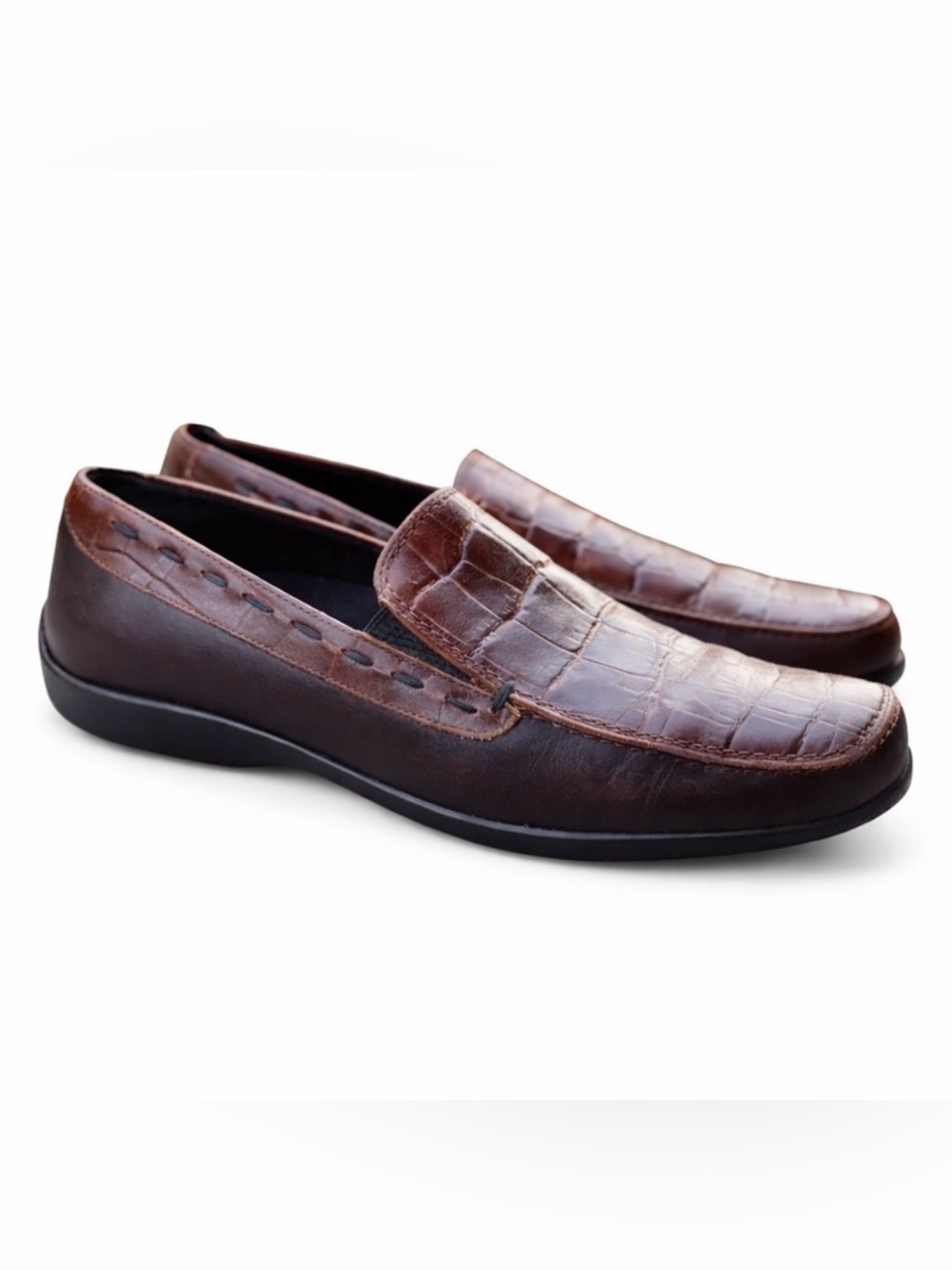 1803 Anthropologie Brown Croc Embossed Leather Loafers Portugal Sz 39 US 8